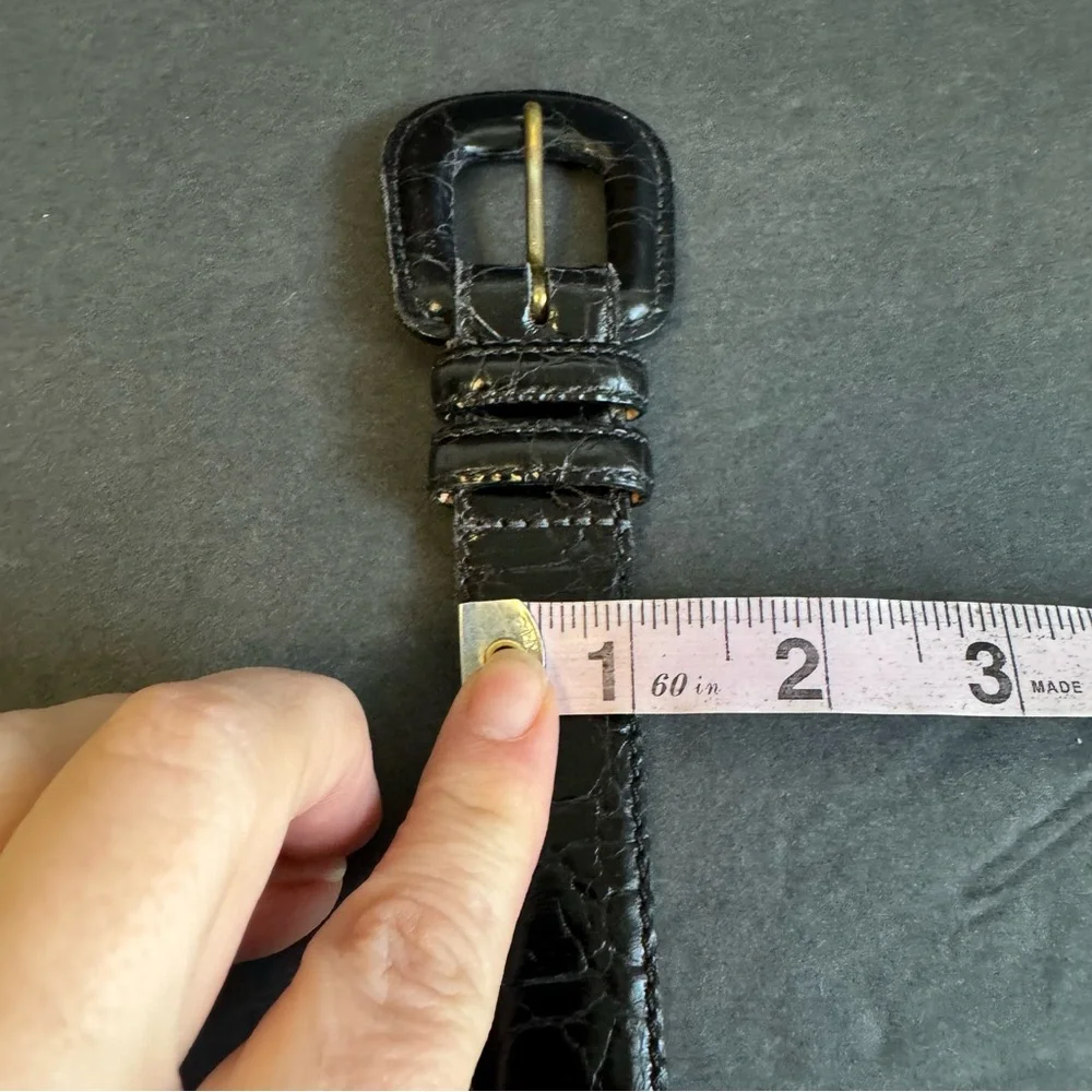 Vintage Lejon Black Leather Belt Croc Embossed USA Old Money Womens Large‎ / XL